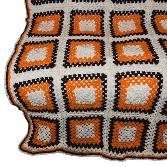 Handmade Hand Crafted Vintage 70's Style Granny Square Throw Afgan 76 X 53 - Picture 4 of 11